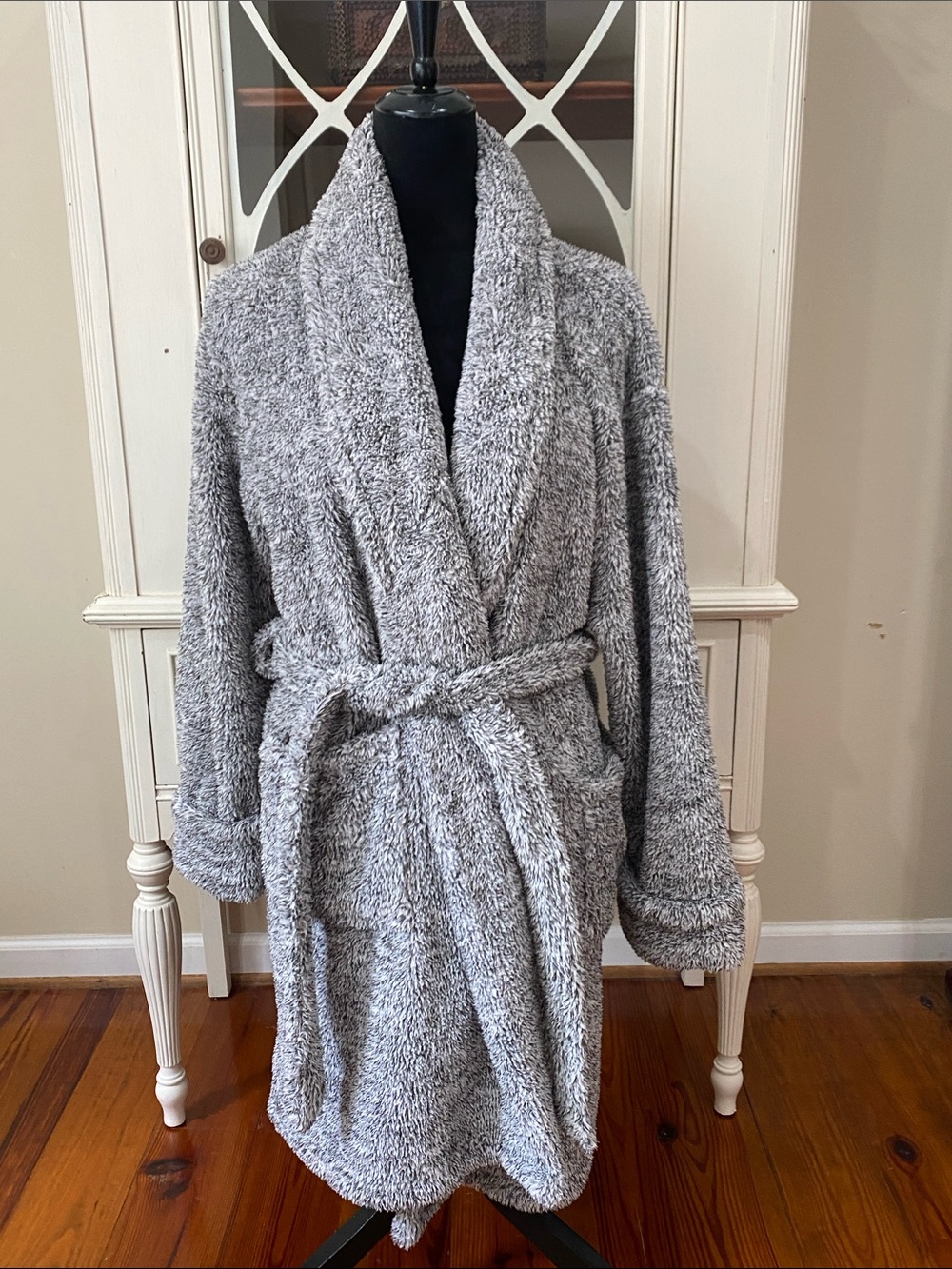 Plush Shawl Collar Robe in Light Gray - Cozy Lounge Wrap